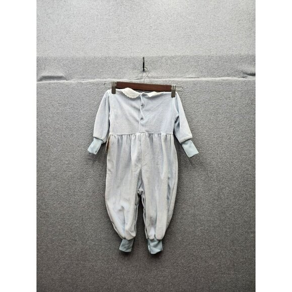 VTG Winnie The Pooh Infant Girls Blue Velour Onesie 24M With Embroidered Floral - Picture 6 of 8